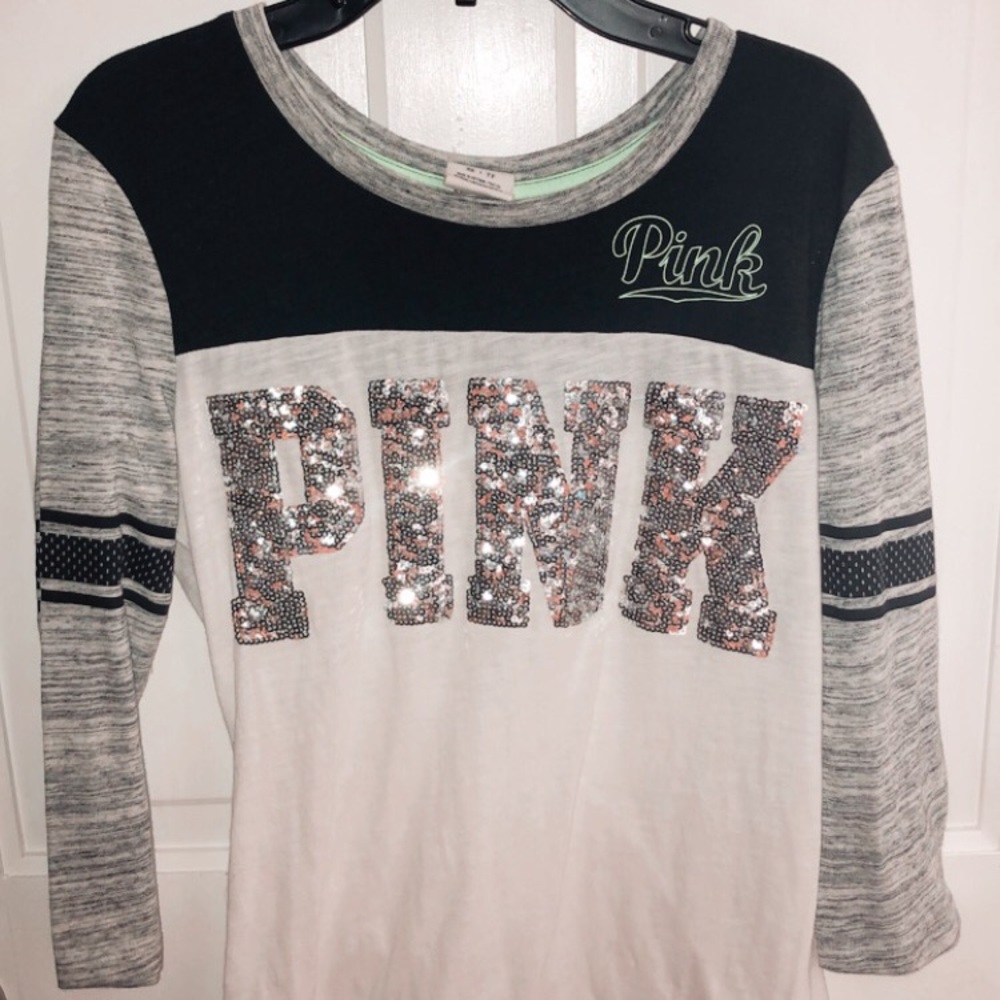 PINK Long Sleeve Black, White, and Gray Shirt